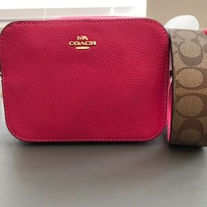 NEW Coach Mini Bold Pink Bag With Signature Coated Canvas Strap w/Gold